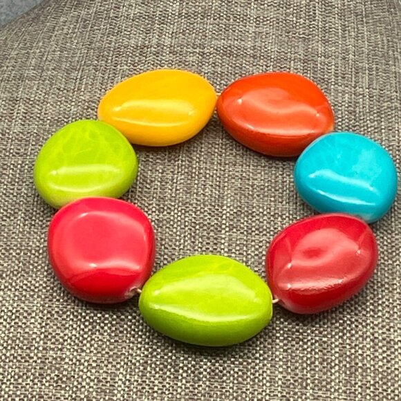 Colorful Chunky Beaded Bracelet Large Organic Beads Stretch Multicolor - Picture 1 of 4